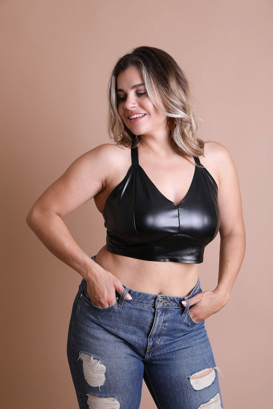 Faux Leather Longline Bralette