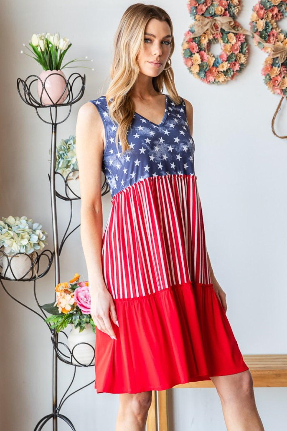 Heimish Full Size US Flag Theme Dress