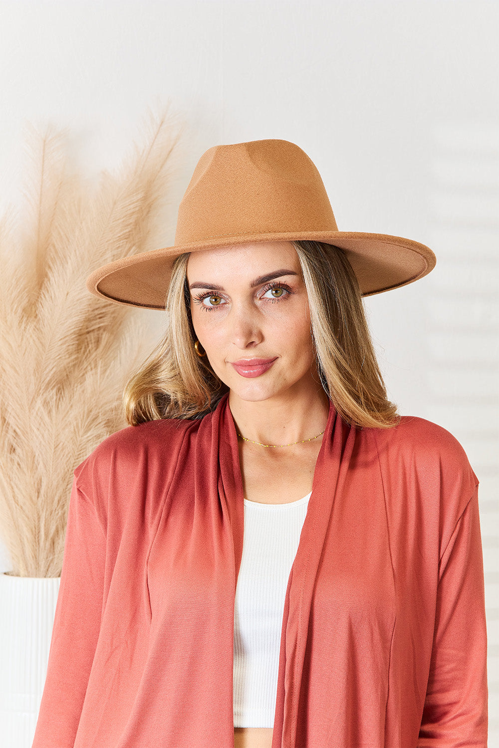 Flat Brim Khaki Fedora Hat