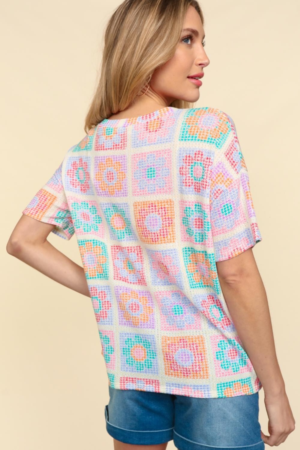 Haptics Flower Print Round Neck Short Sleeve Top