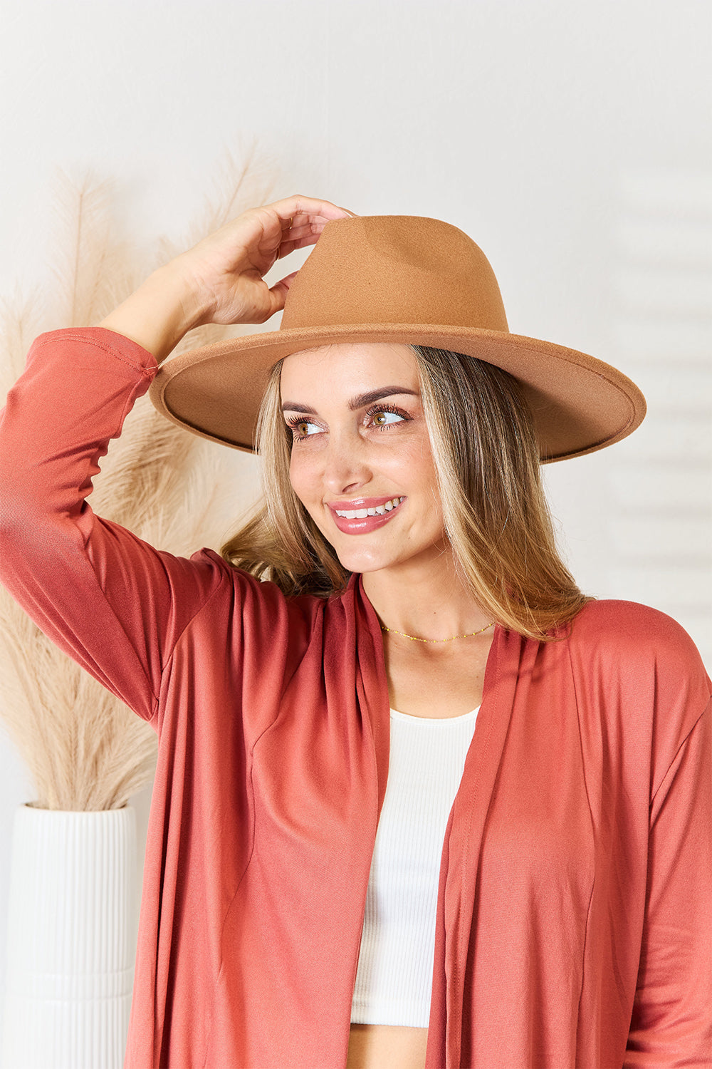 Flat Brim Khaki Fedora Hat