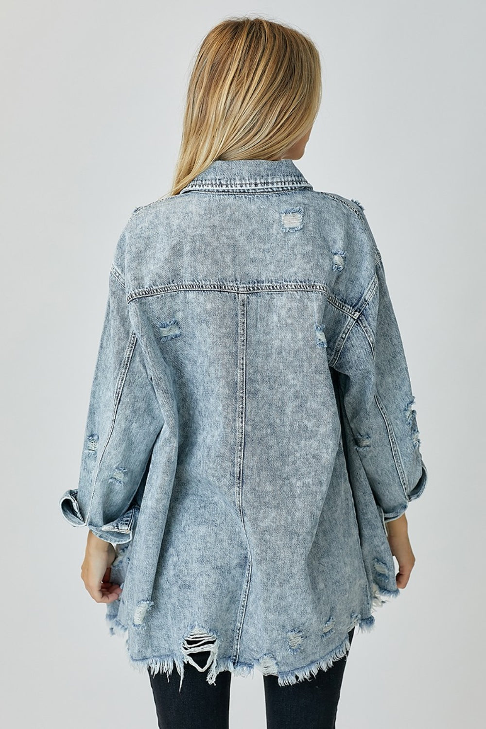 Risen Distressed Raw Hem Denim Top