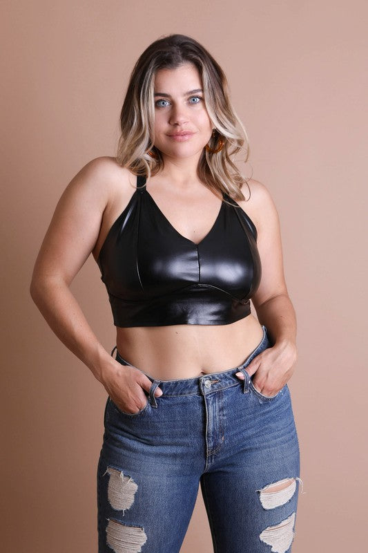 Faux Leather Longline Bralette