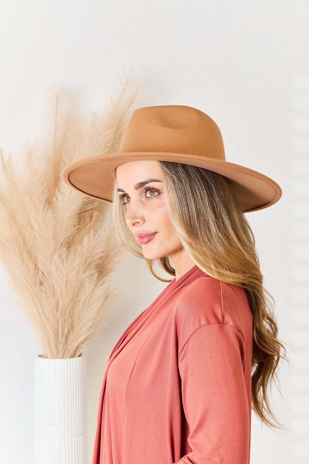 Flat Brim Khaki Fedora Hat