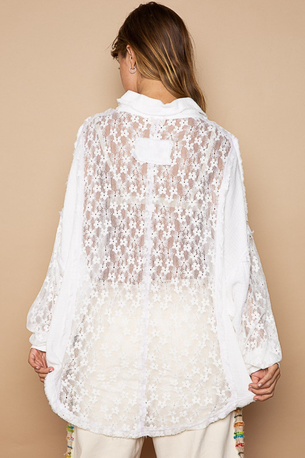Bohemian Bliss - POL Oversize Lace Button-Down Shirt
