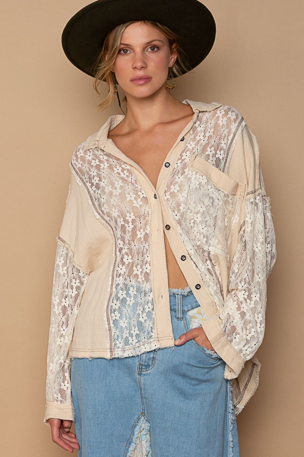 Sandy Lace POL Oversize Button-Down Shirt