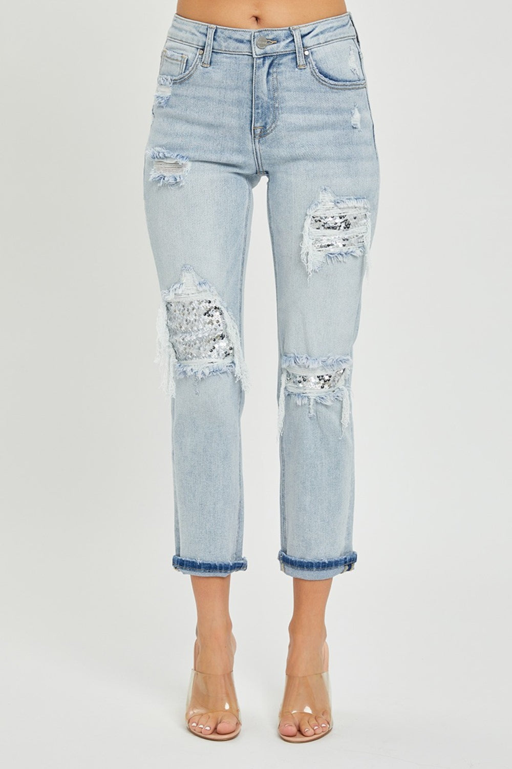 Rissen Mid-Rise Sequin Patched Jeans