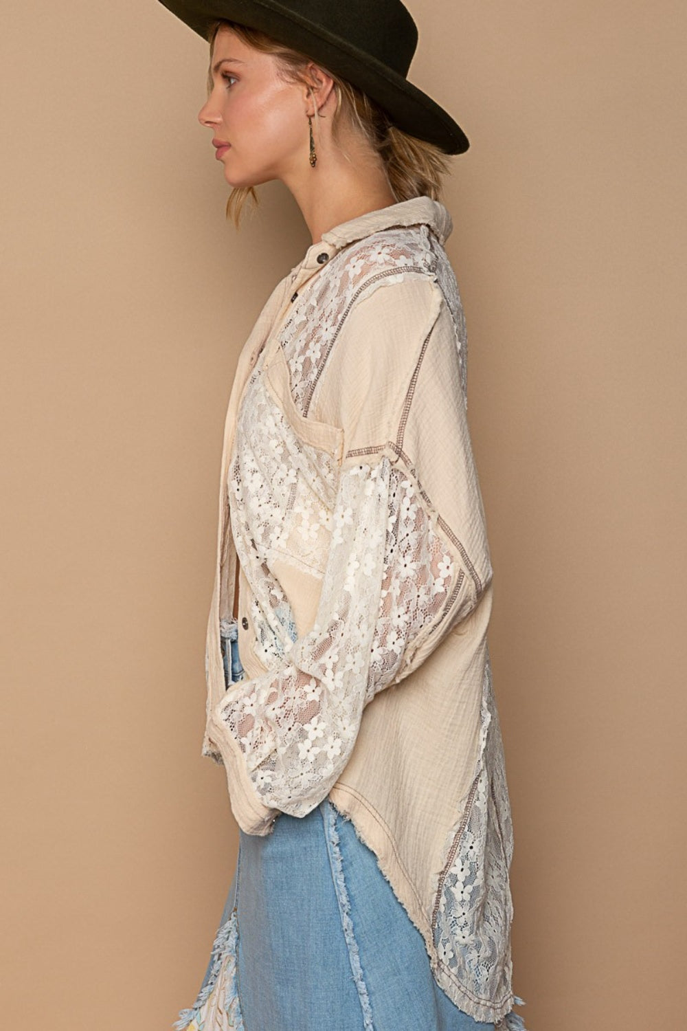 Sandy Lace POL Oversize Button-Down Shirt