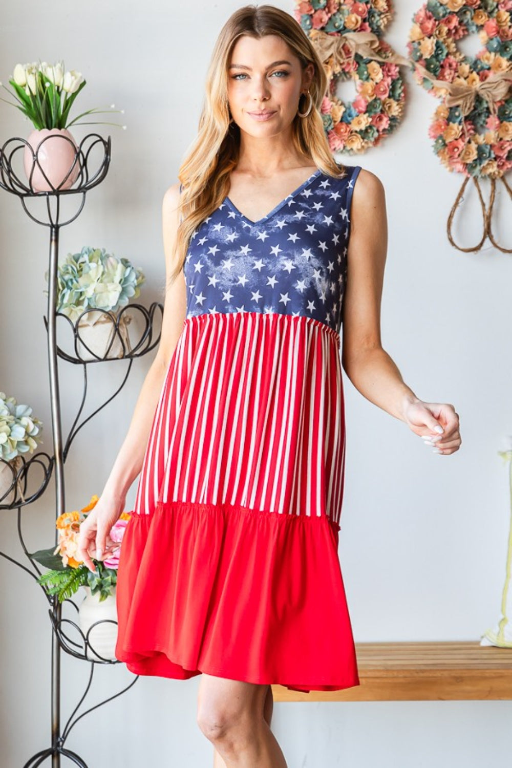 Heimish Full Size US Flag Theme Dress