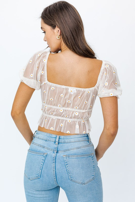Daisy Embroidery Crop Top