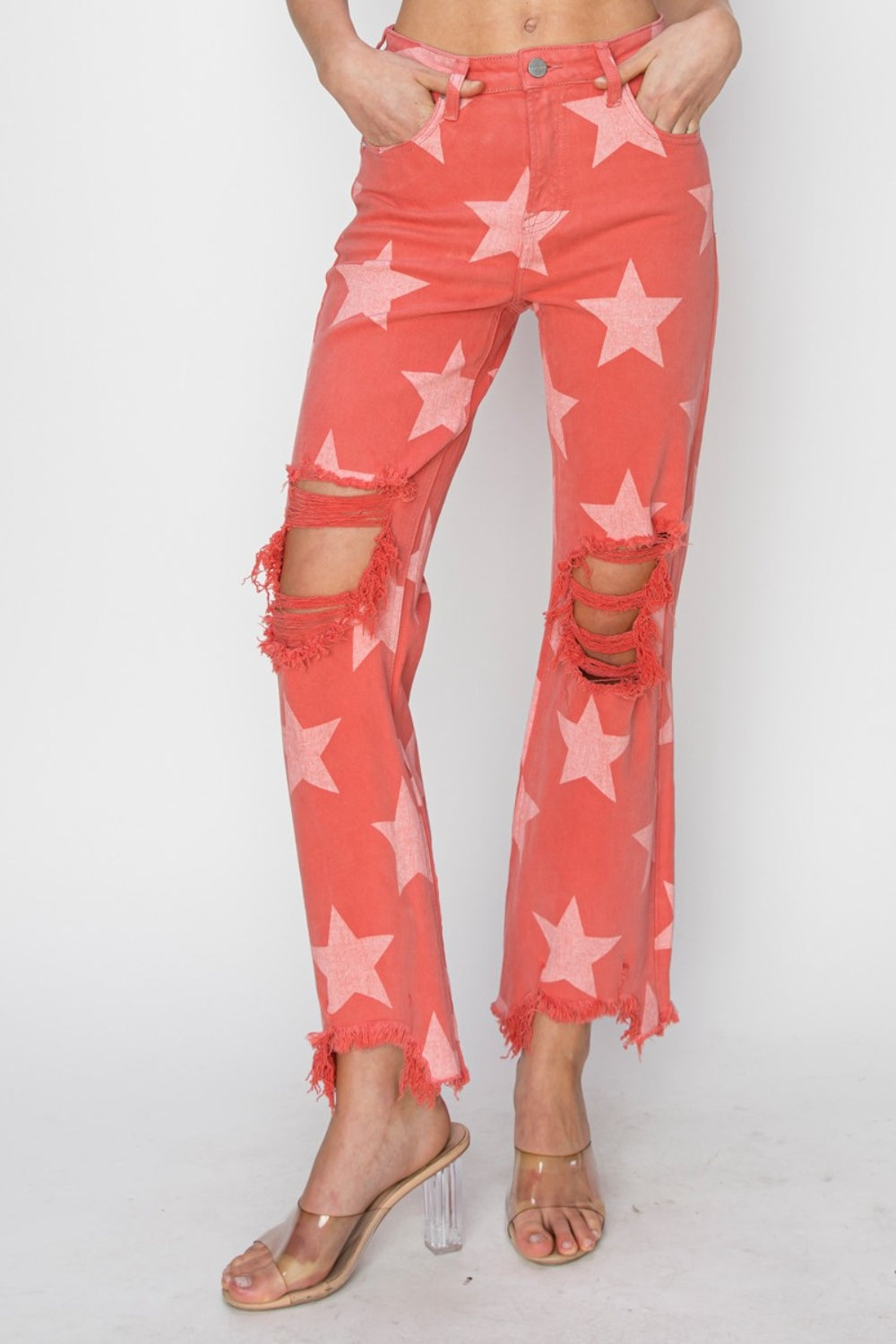 Risen Distressed Star Pattern Jeans