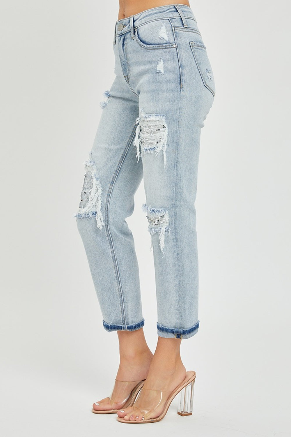 Rissen Mid-Rise Sequin Patched Jeans