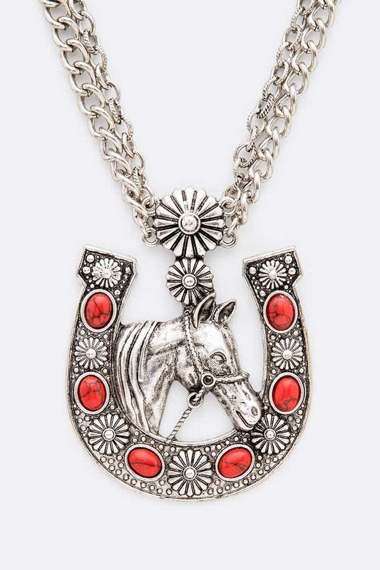 Horse Shoe Pendant Necklace Set