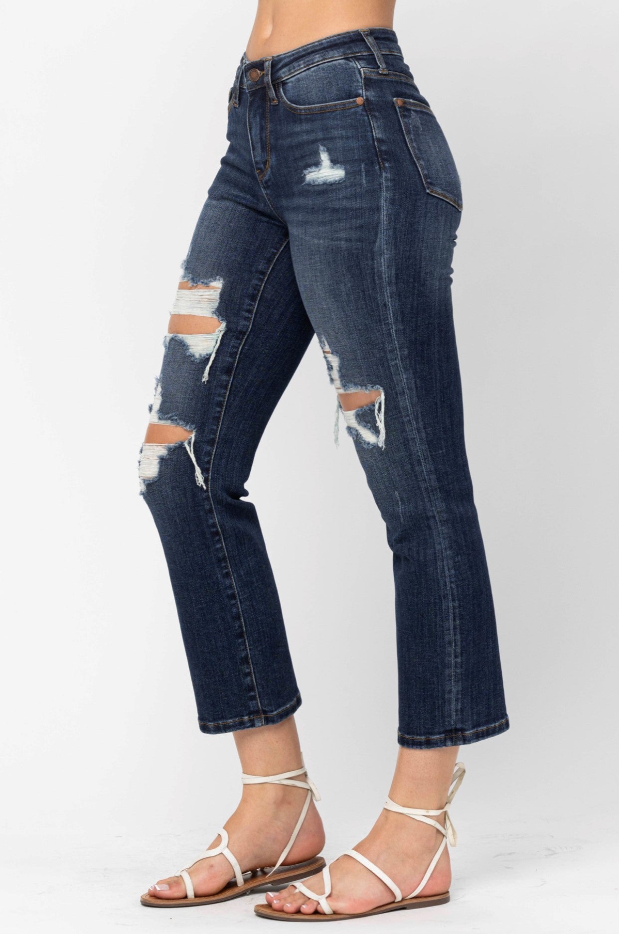 Judy Blue Mid-Rise Ripped Cropped Straight Leg Jeans