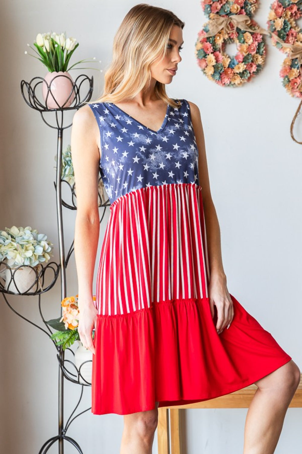 Heimish Full Size US Flag Theme Dress